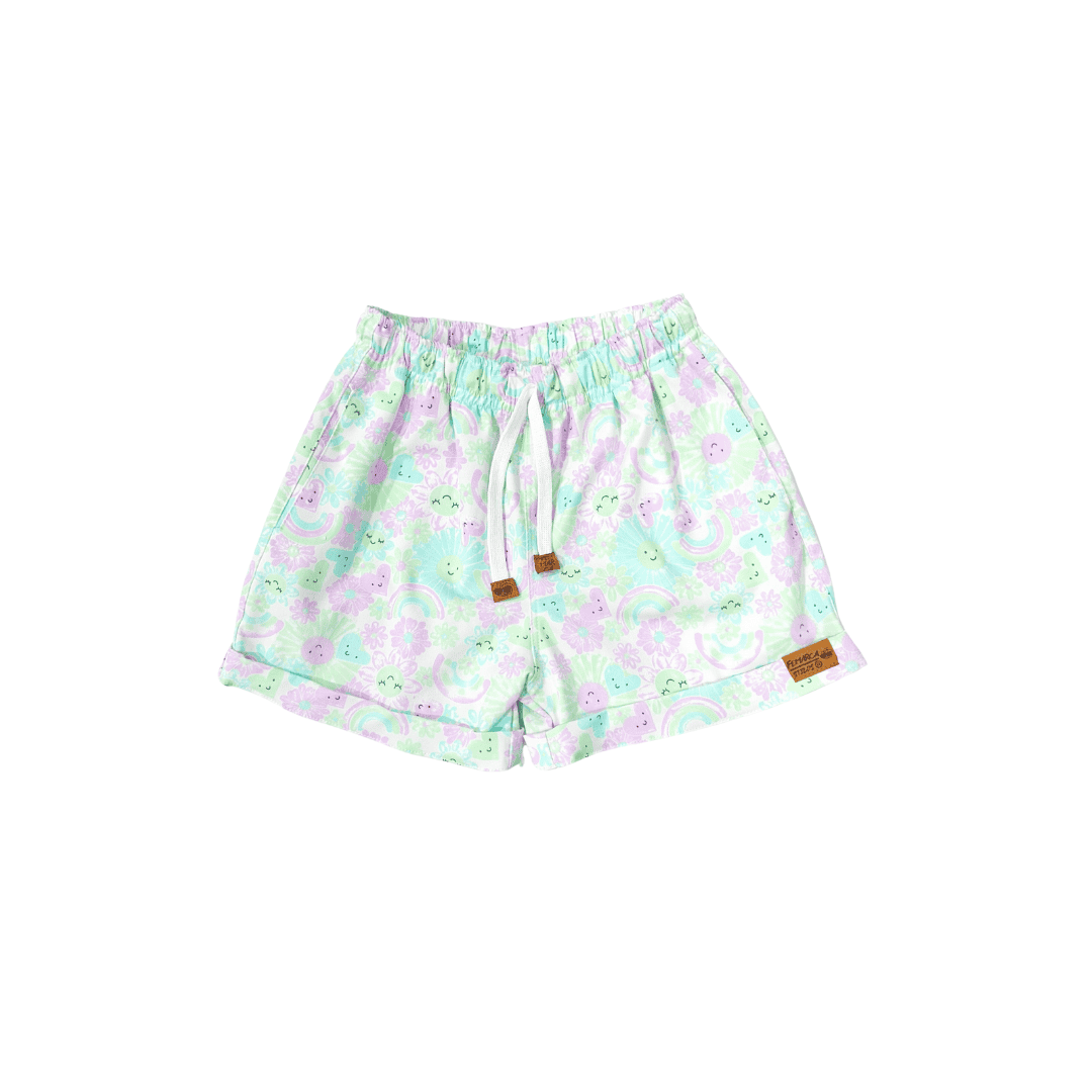 Short Niña Arcoiris y Corazones Lila
