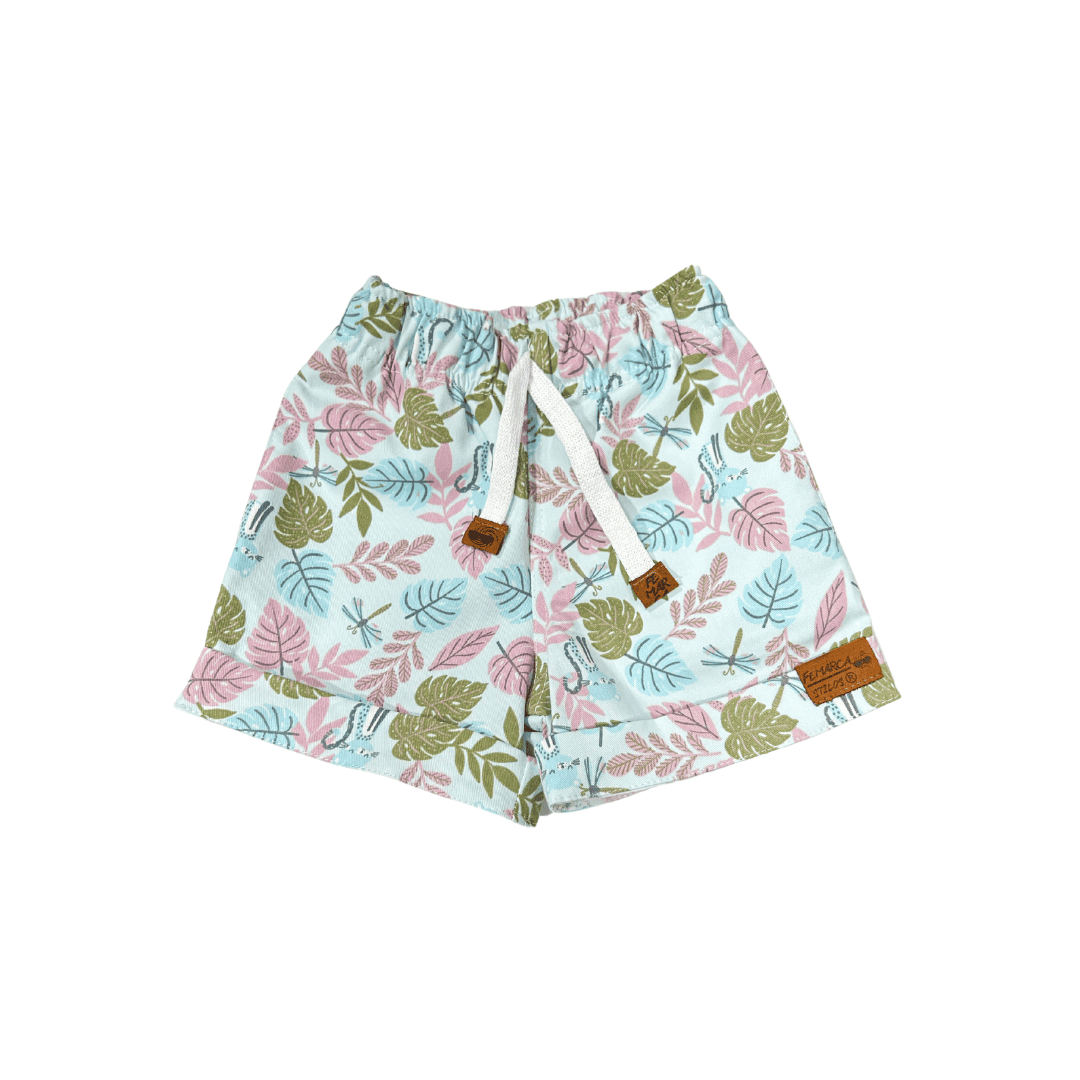 OUT|Short Niña hojas fondo azul