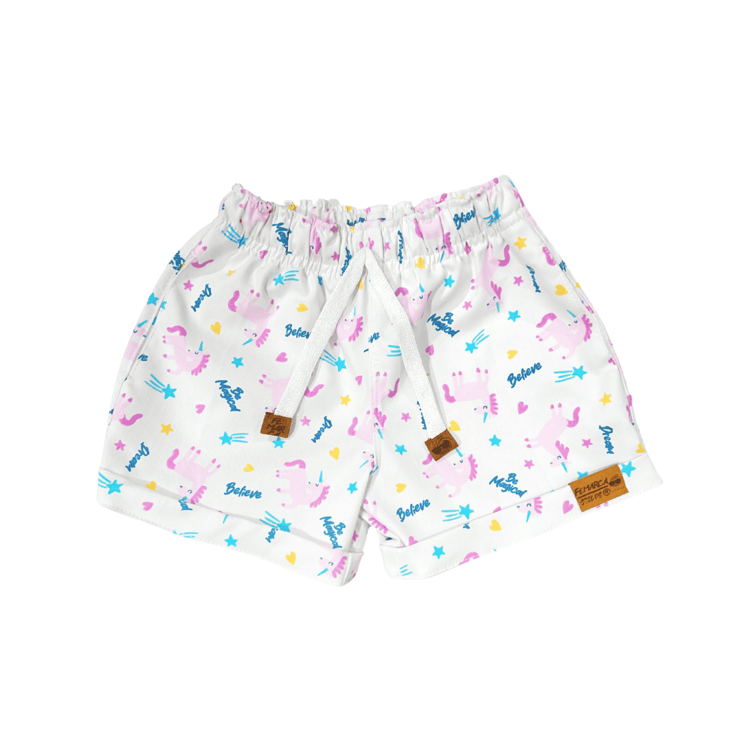 OUT|Short Niña Unicornios fondo Blanco