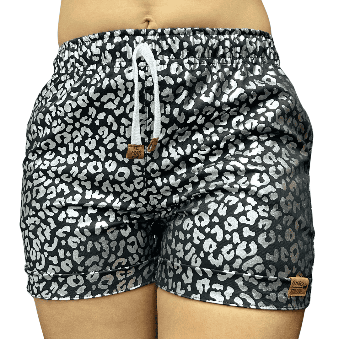 Short para Mujer Fondo negro Leopardo brillante