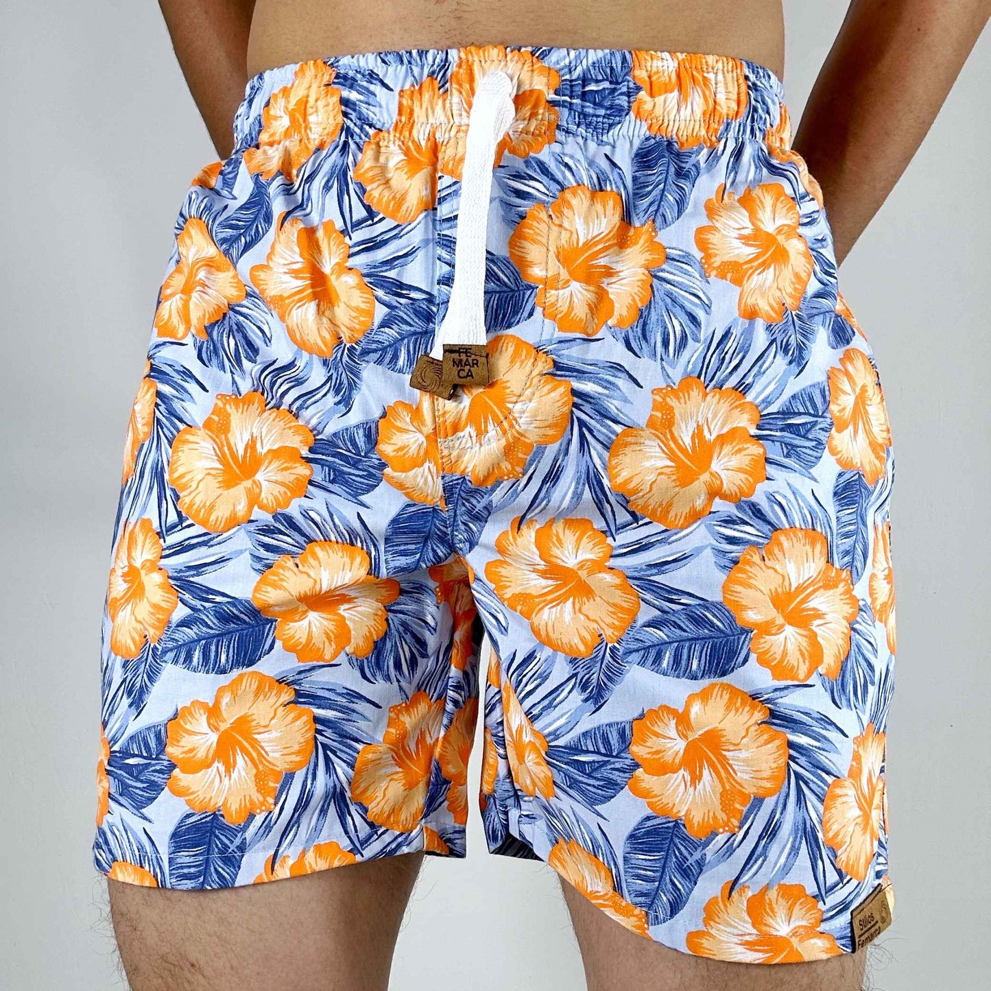 OUT Pantaloneta Hombre Flores Naranjas