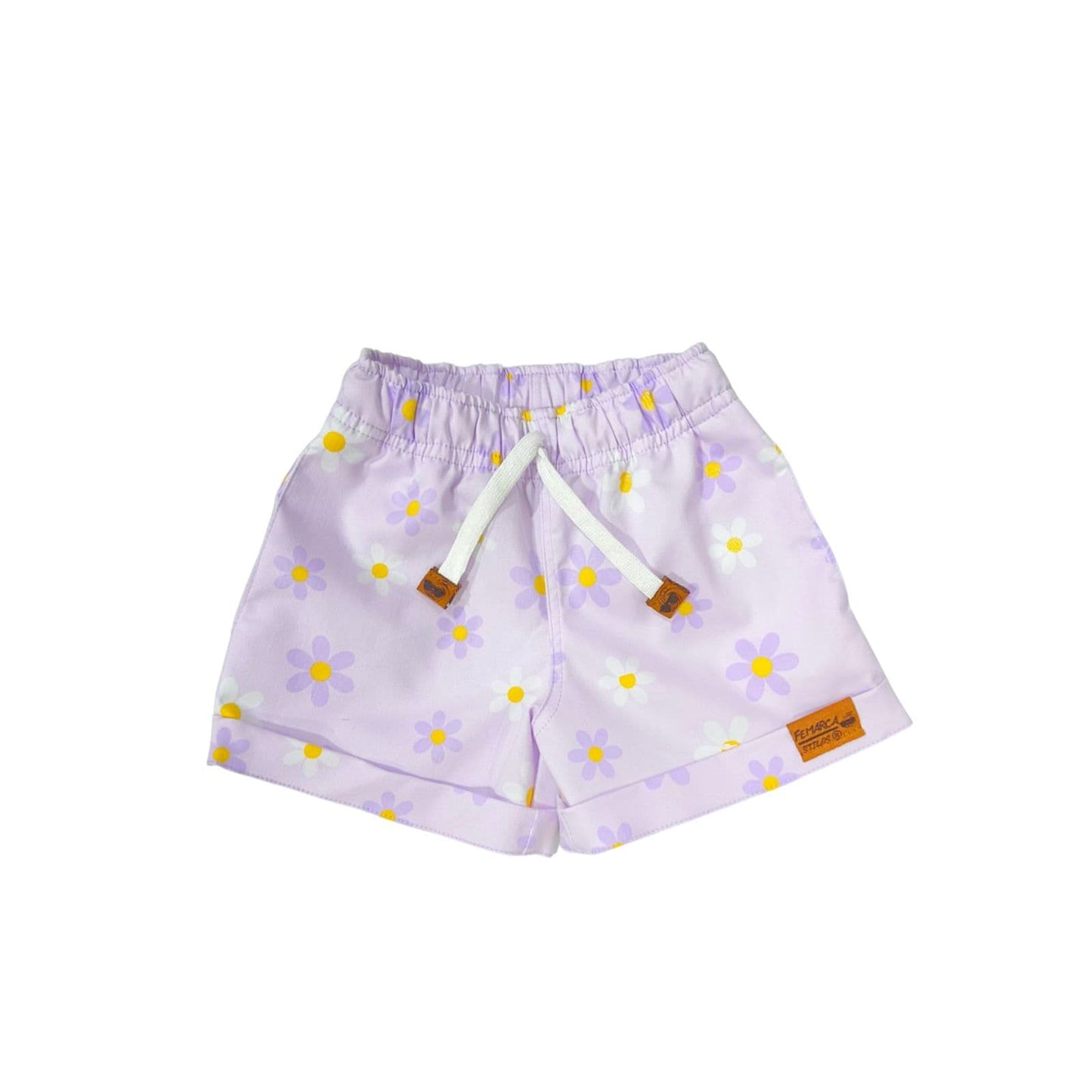 Short Niña Flores Amarillas Fondo Lila