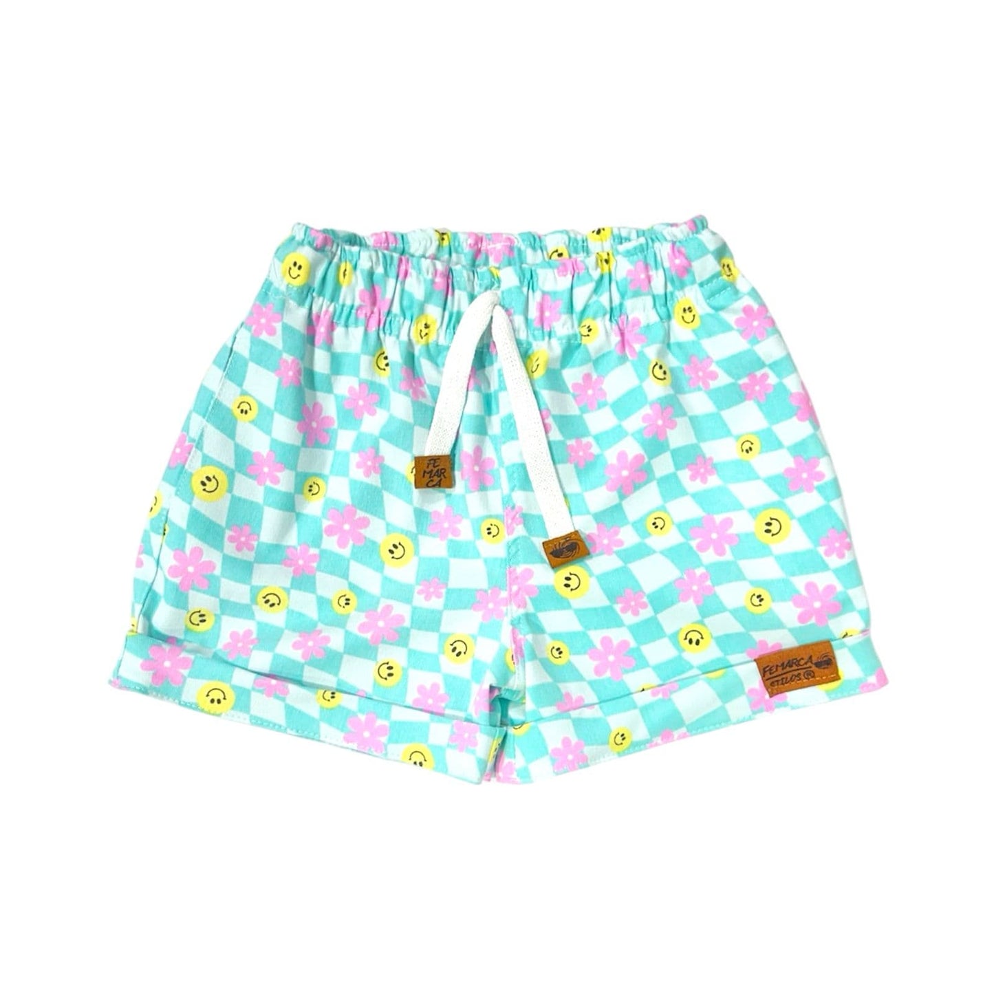 Short Niña Caritas fondo Azul